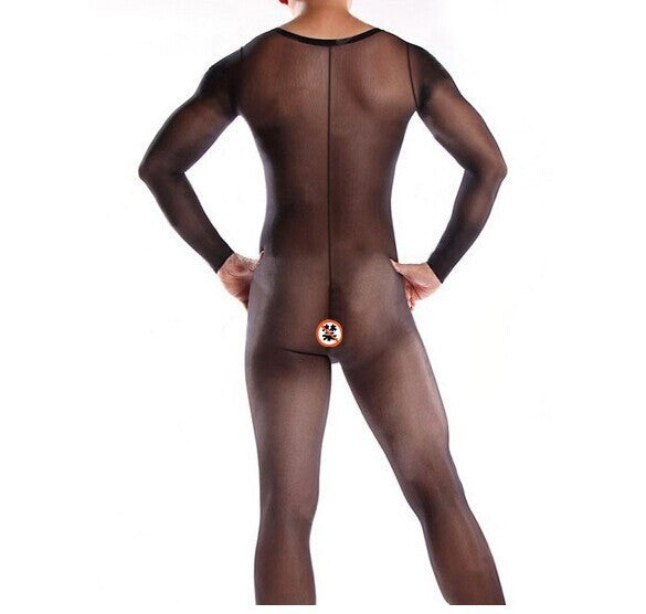 Image of Plus size men's sexual fun one-piece stockings set long sleeve JJ set open gay socks full wrap stockings 8002